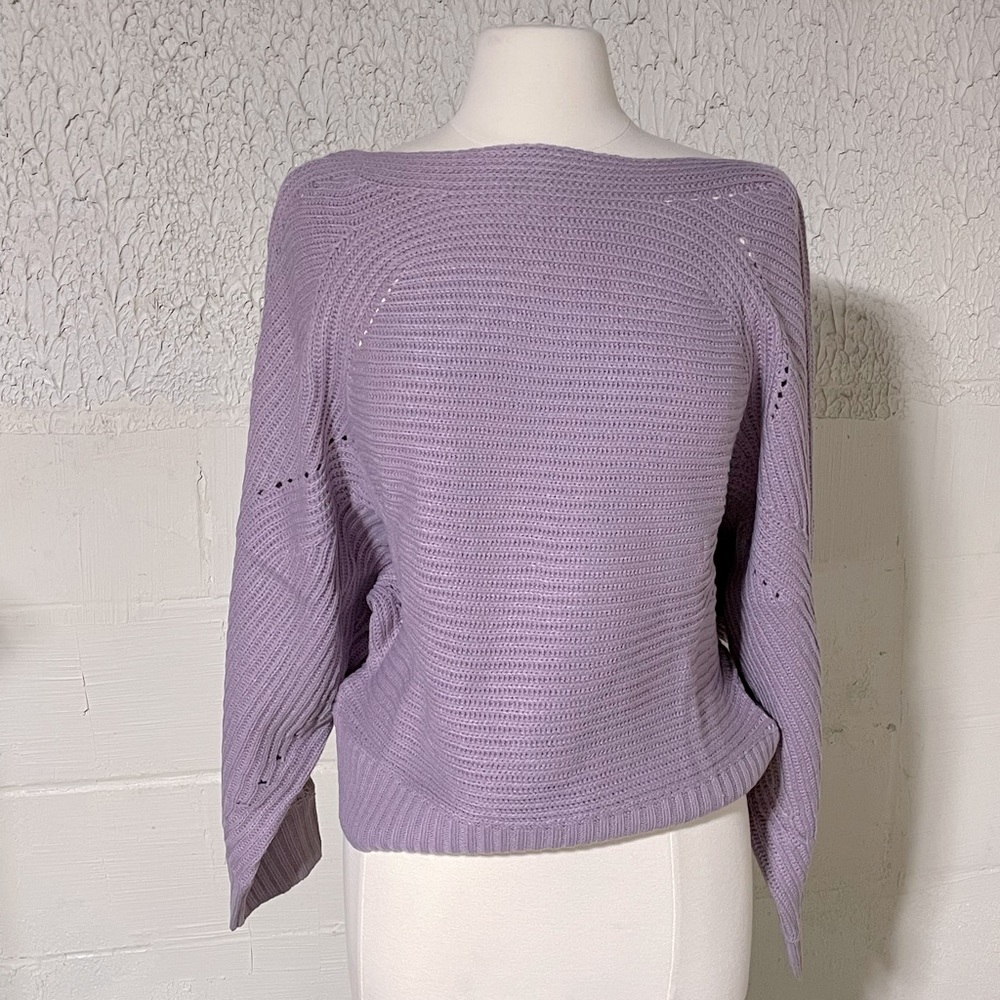 Lilac Ribbed knit boatneck off-the-shoulder sweater